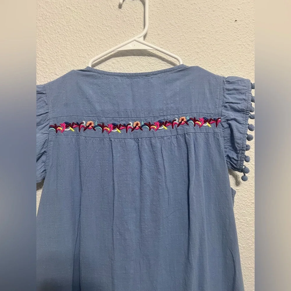 Blue Ruffled Sundress with Embellished Crew Neck - Picture 7 of 7